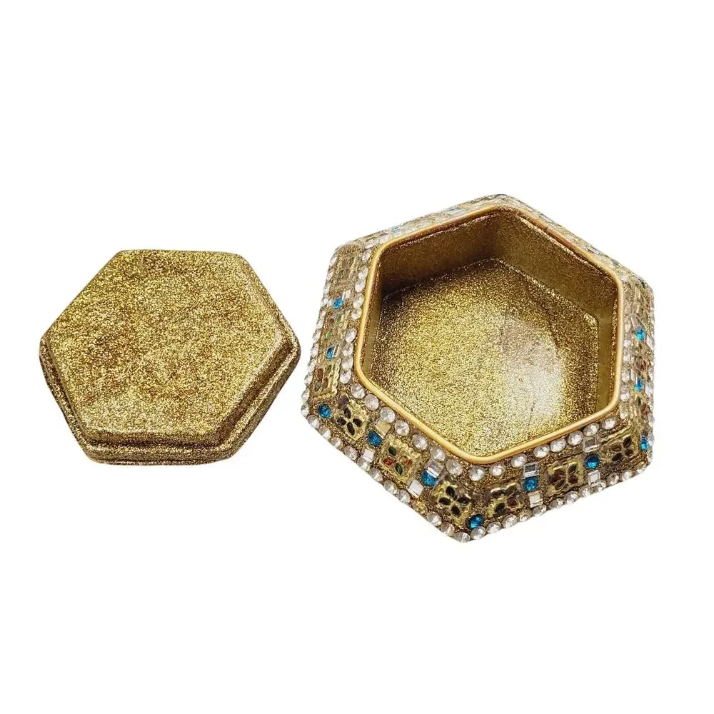 Vintage Two's Company Bejeweled Gold Trinket Box India Made 90s Jewelry Box Cute